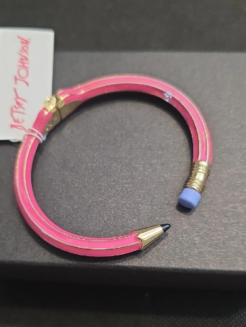 Betsey Johnson Pink Pencil Hinged Bangle with Gold Accents - Picture 4 of 6